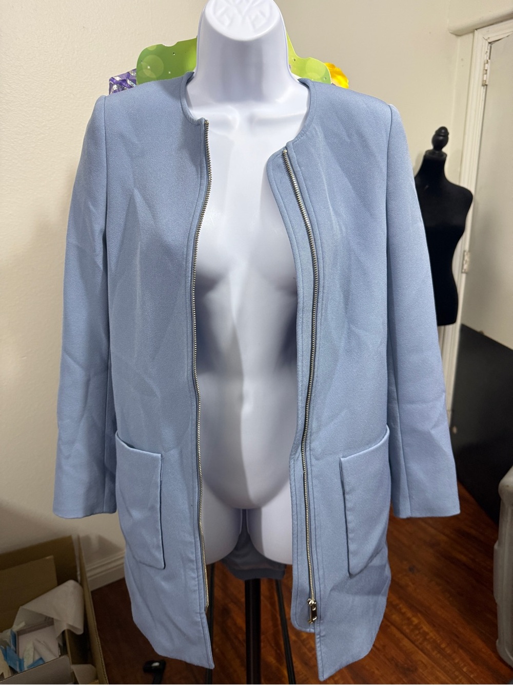 H&M Light Blue Zip-Front Blazer Jacket